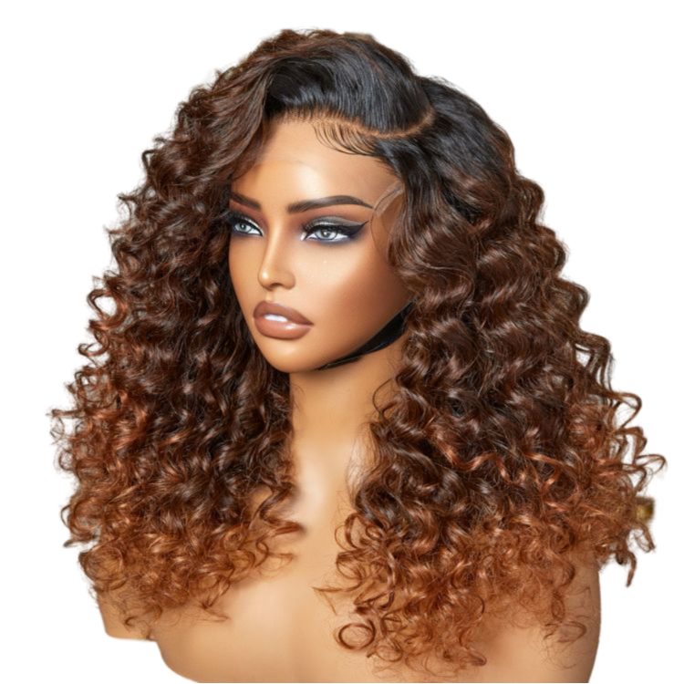 Perruque sans colle Godzen Hair PartingMax Ombre Cuivre Brun / Naturel Noir Ondulé 7x6 Fermeture HD Dentelle Perruque 