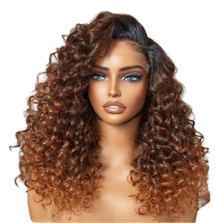 Perruque sans colle Godzen Hair PartingMax Ombre Cuivre Brun / Naturel Noir Ondulé 7x6 Fermeture HD Dentelle Perruque 