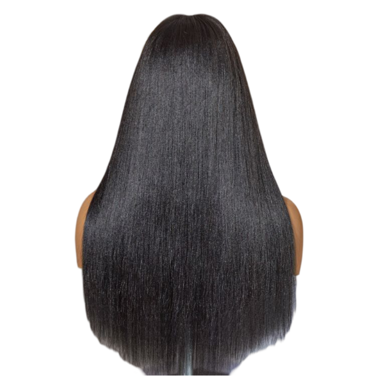 Breathable Cap Yaki Straight Ultra Natural Minimalist Undetectable Lace Long Wig with Bangs