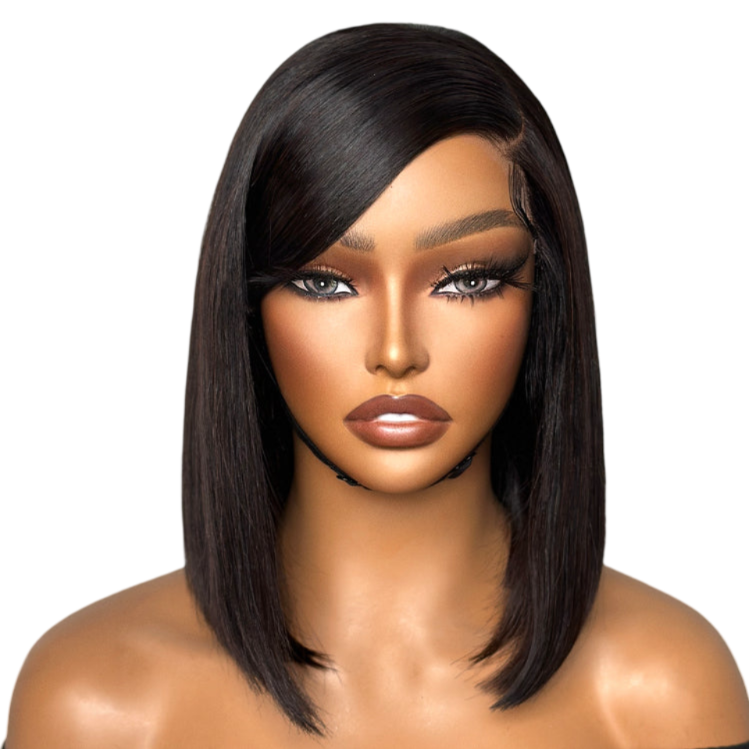 Swoop Bangs Breathable Cap Deep Left C Part Silky Straight Glueless 5x5 Closure Lace Wig